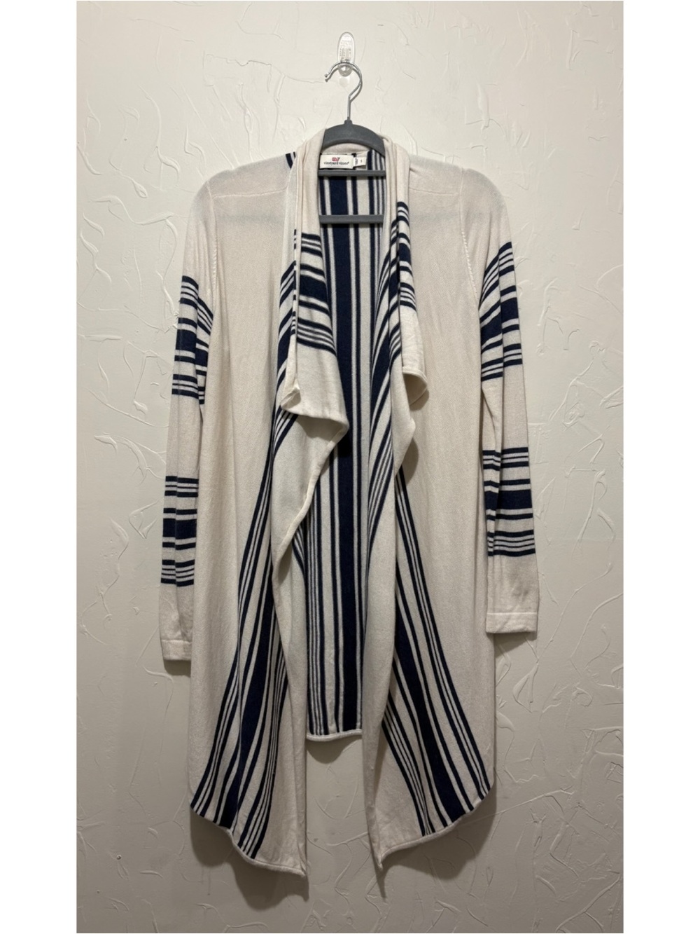 Vineyard Vines ivory/navy merino wool/cashmere blend drapey cardigan sweater (S)